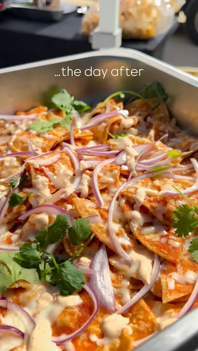 Loaded chilaquiles recovery breakfast for the morning after a wedding