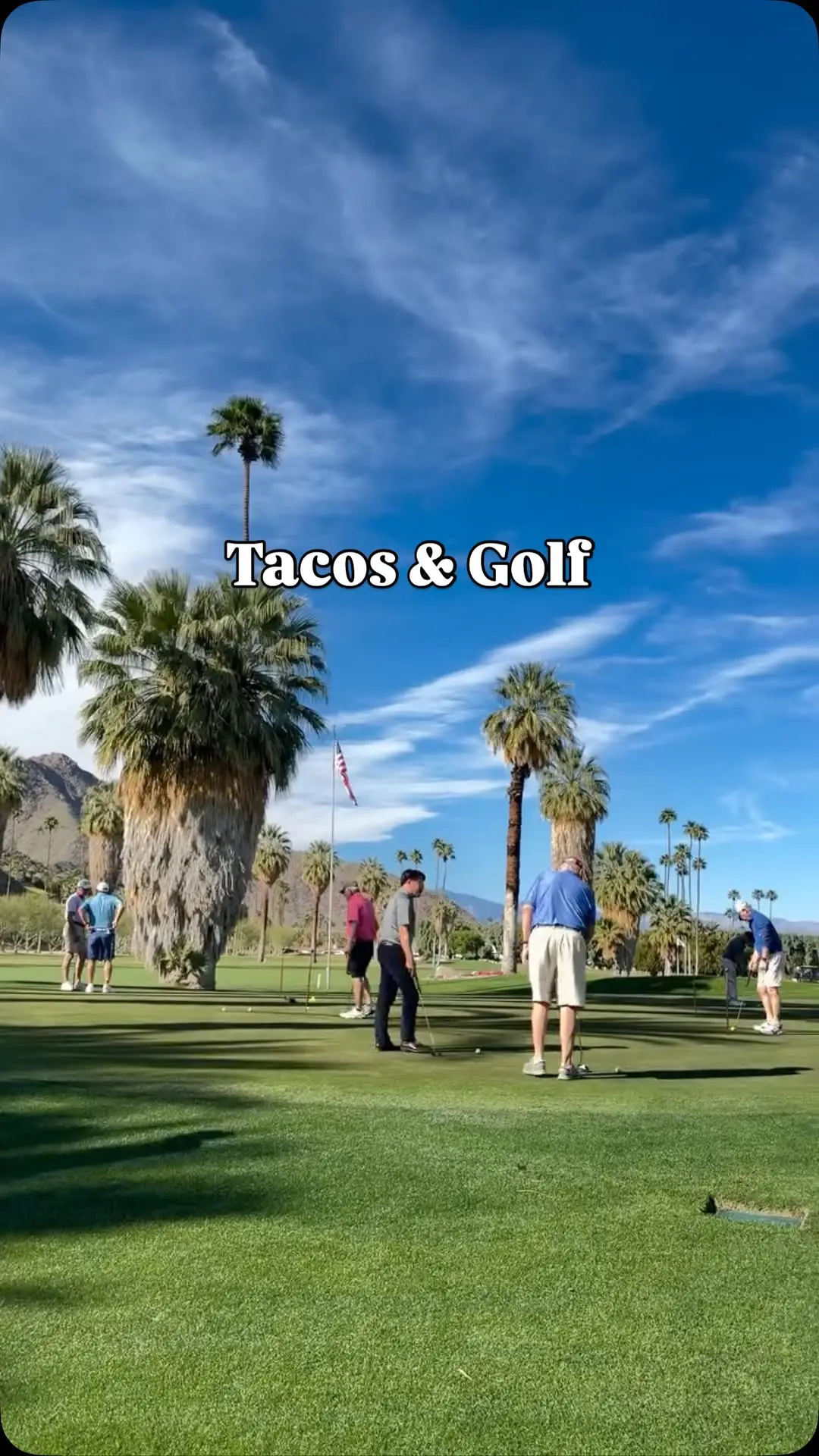 Golf club with palm trees and mountains at a La Quinta TacoNTodo catering event